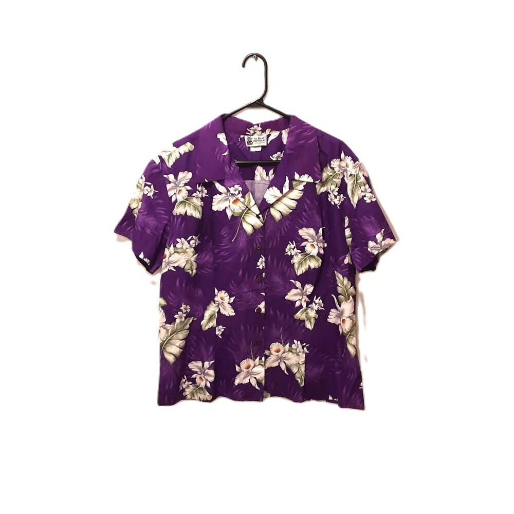 Vintage 90s Aloha Republic Hawaiian Shirt XL – Purple Floral 100% Cotton